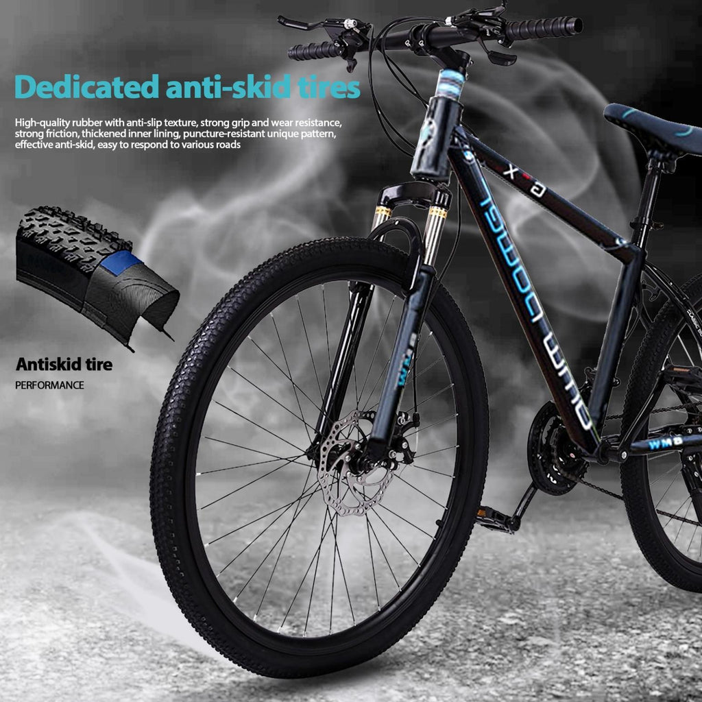 HOMBOM 26 inch Mountain Bike for Adult and Youth,Outdoor Bikes for Men Women,21 Speed Bicycle Full Suspension Disc Brake MTB Bikes Blue