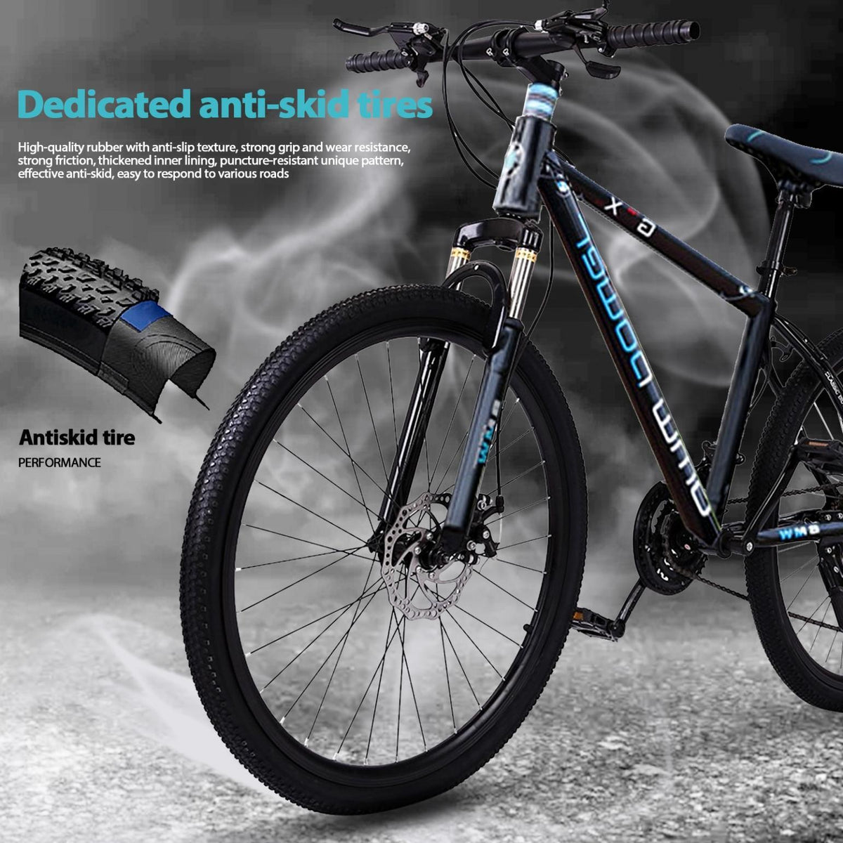 HOMBOM 26 inch Mountain Bike for Adult and Youth,Outdoor Bikes for Men Women,21 Speed Bicycle Full Suspension Disc Brake MTB Bikes Blue