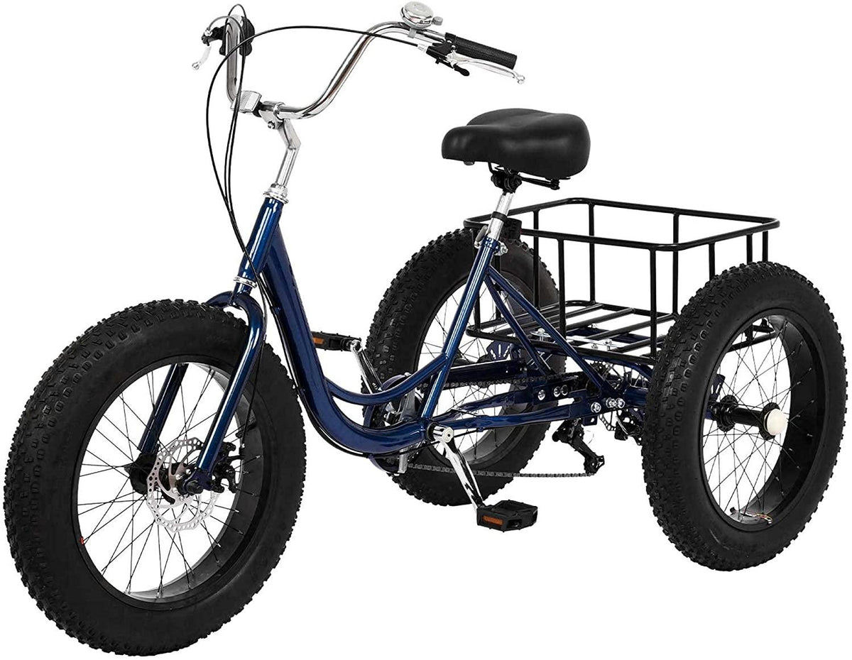 Adult Tricycle,20 inch 7 Speed Three Wheel Cruiser Bike,3 Wheel Bike Adult,3-Wheel for Shopping with Shopping Basket and Installation Tools,Adjustable Seat and Handle,Blue