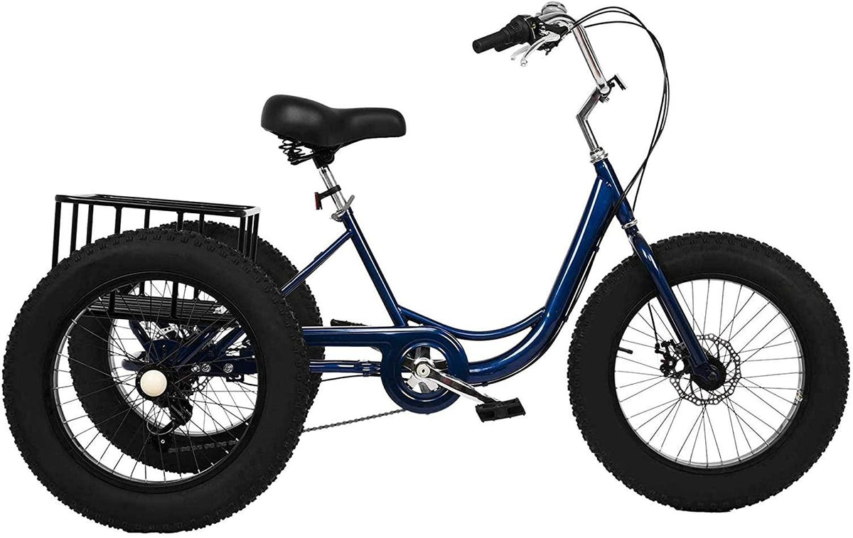Adult Tricycle,20 inch 7 Speed Three Wheel Cruiser Bike,3 Wheel Bike Adult,3-Wheel for Shopping with Shopping Basket and Installation Tools,Adjustable Seat and Handle,Blue