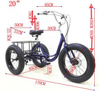 Adult Tricycle,20 inch 7 Speed Three Wheel Cruiser Bike,3 Wheel Bike Adult,3-Wheel for Shopping with Shopping Basket and Installation Tools,Adjustable Seat and Handle,Blue