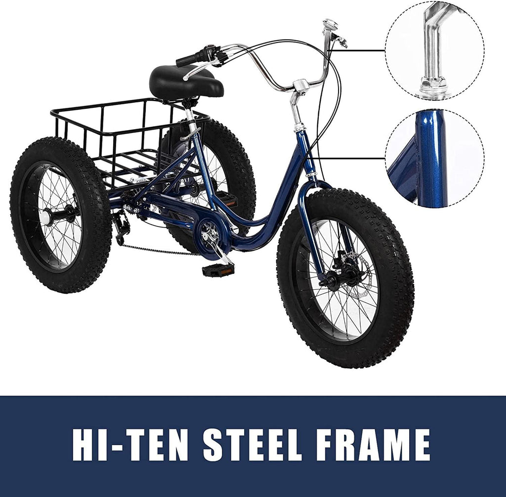 Adult Tricycle,20 inch 7 Speed Three Wheel Cruiser Bike,3 Wheel Bike Adult,3-Wheel for Shopping with Shopping Basket and Installation Tools,Adjustable Seat and Handle,Blue