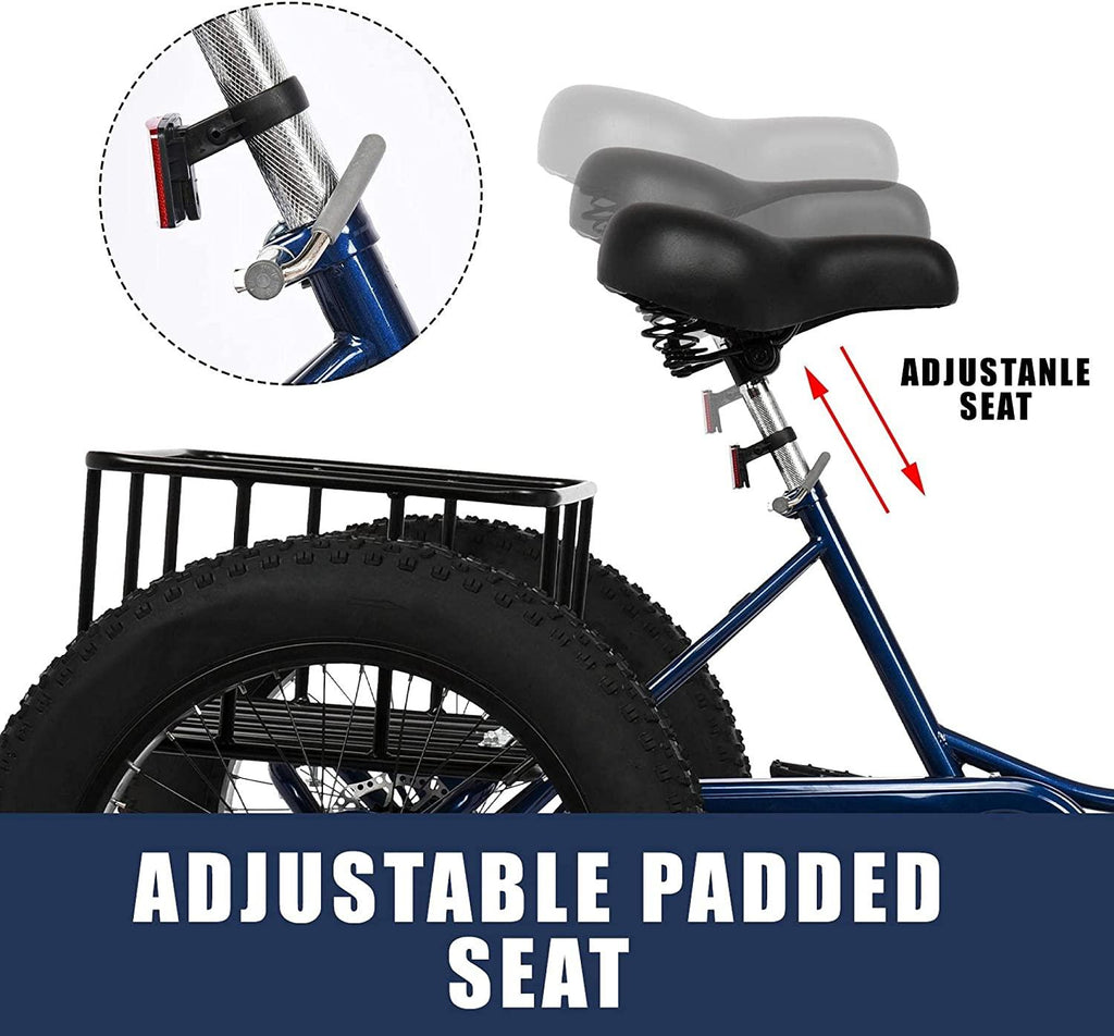 Adult Tricycle,20 inch 7 Speed Three Wheel Cruiser Bike,3 Wheel Bike Adult,3-Wheel for Shopping with Shopping Basket and Installation Tools,Adjustable Seat and Handle,Blue