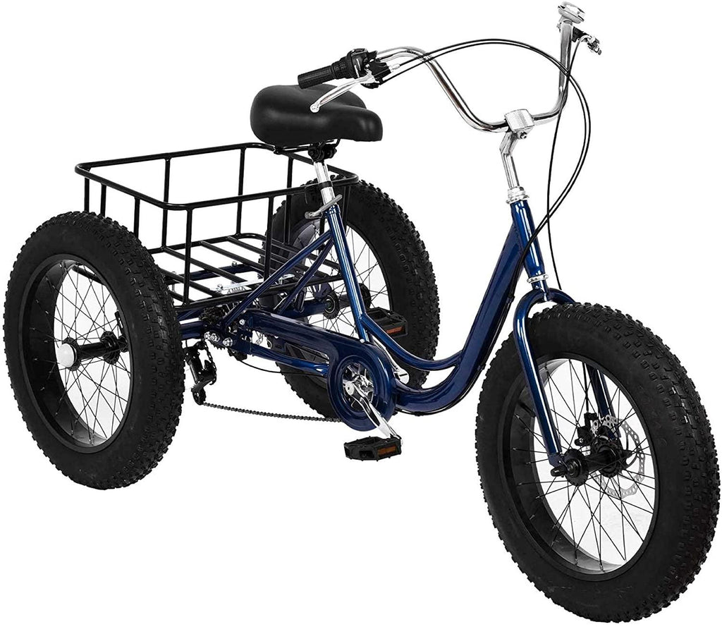 Adult Tricycle,20 inch 7 Speed Three Wheel Cruiser Bike,3 Wheel Bike Adult,3-Wheel for Shopping with Shopping Basket and Installation Tools,Adjustable Seat and Handle,Blue