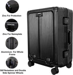 Front Opening Spinner Trunk,PC+Aluminium Carry On Luggage With USB Charging Port,TSA LOCK X3,Adjustable 360°Double Mute Wheels,21.5-Inch-(Black)
