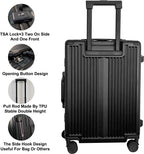 Front Opening Spinner Trunk,PC+Aluminium Carry On Luggage With USB Charging Port,TSA LOCK X3,Adjustable 360°Double Mute Wheels,21.5-Inch-(Black)