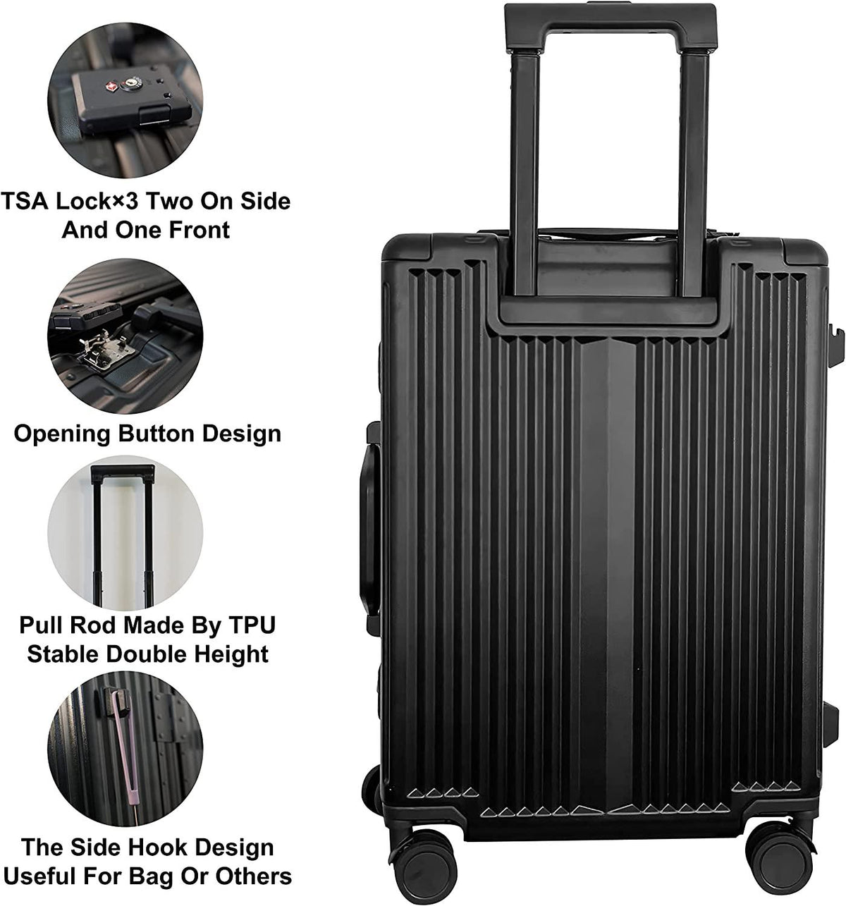 Front Opening Spinner Trunk,PC+Aluminium Carry On Luggage With USB Charging Port,TSA LOCK X3,Adjustable 360°Double Mute Wheels,21.5-Inch-(Black)