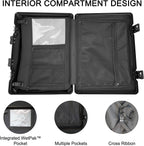 Front Opening Spinner Trunk,PC+Aluminium Carry On Luggage With USB Charging Port,TSA LOCK X3,Adjustable 360°Double Mute Wheels,21.5-Inch-(Black)
