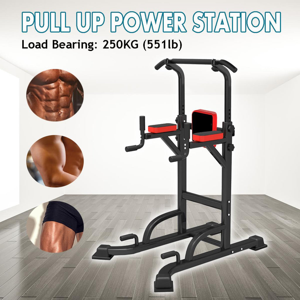 Heavy Duty Adjustable Power Tower Multi-Function Strength Training Dip Stand Workout Station Fitness Equipment for Home Gym, 550lb, Black