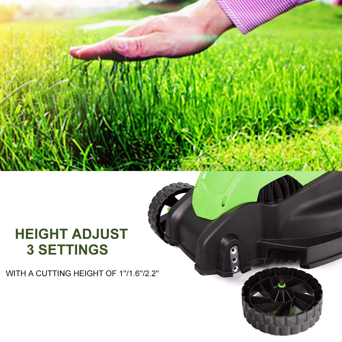 Lawn Mower, 13 Inch 2-in-1 Electric Lawn Mower with Grass Collection Bag, Folding Handle, Adjustable Cutting Height, Corded Push Lawn Mowers for Garden Yard, 12 Amp (Green)