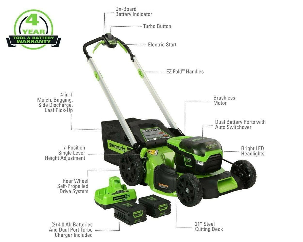 GreenWorks PRO 21 in. 60-Volt Cordless Push Lawn Mower W Battery & Rapid Charger
