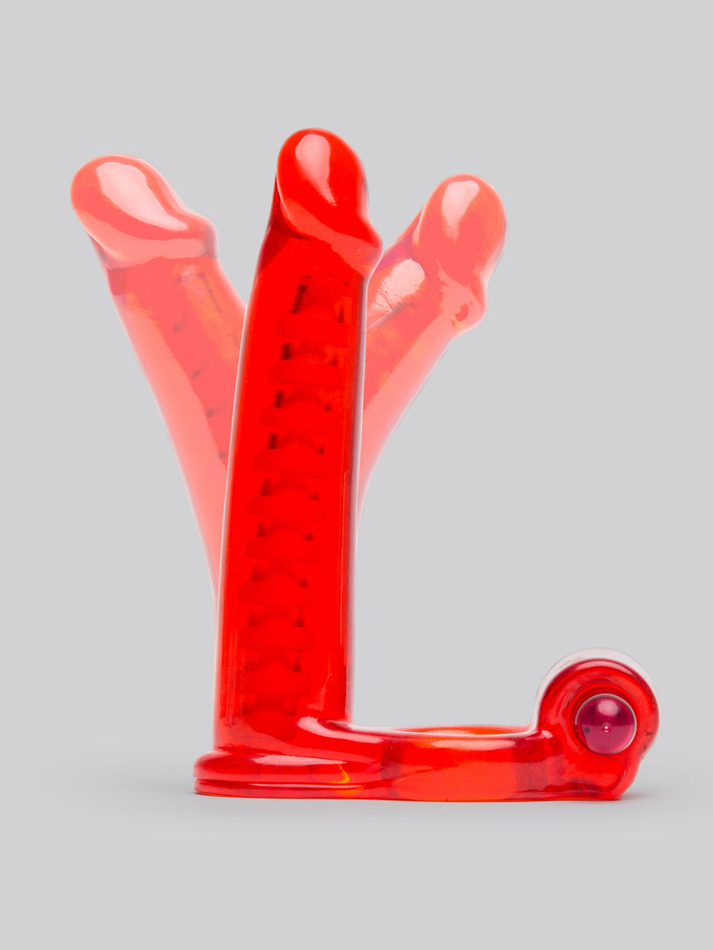 Double Penetrator Cock Ring Anal Vibrator Strap-On, Red