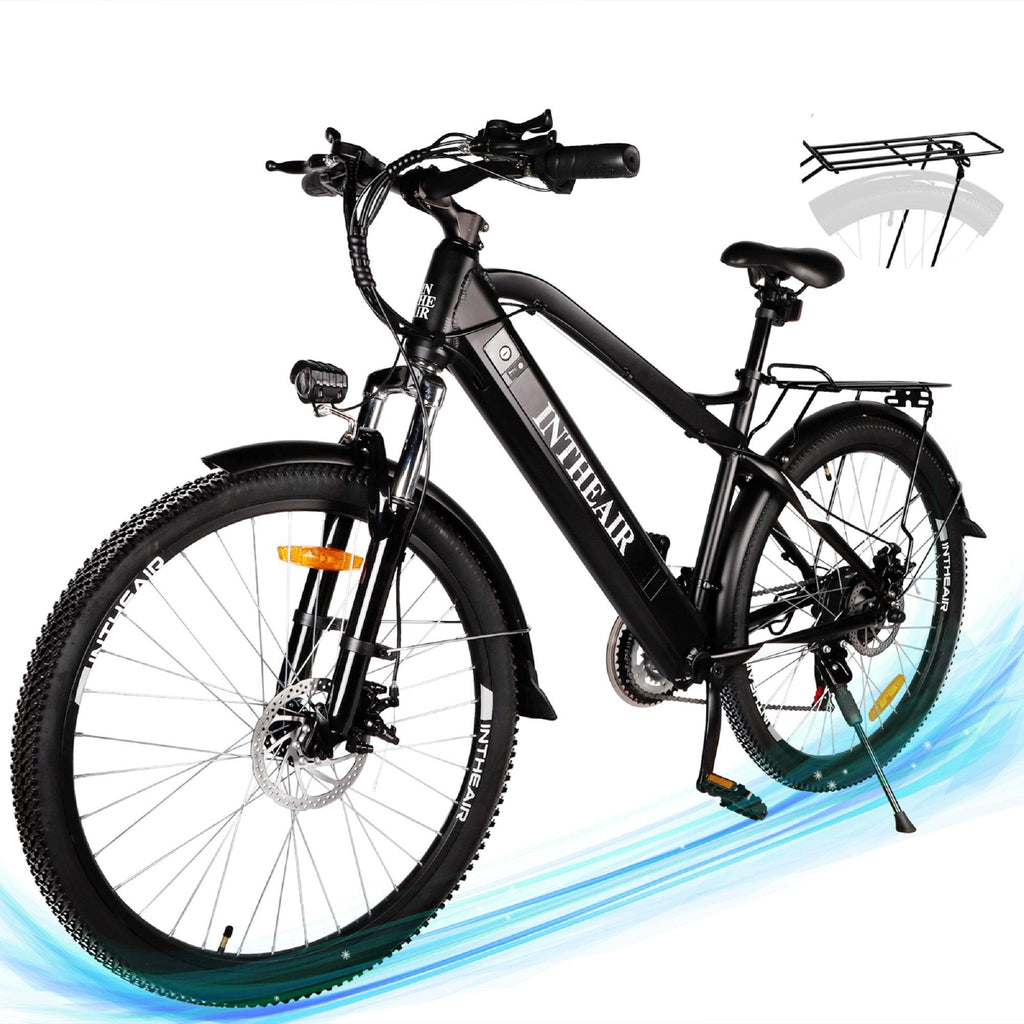 INTHEAIR 26 In. 350 W Ebike for Adults Electric Commuter Bicycle with 36- V/10.4 AH Removable Battery for Men and Women,  21 Speed Gears, Black