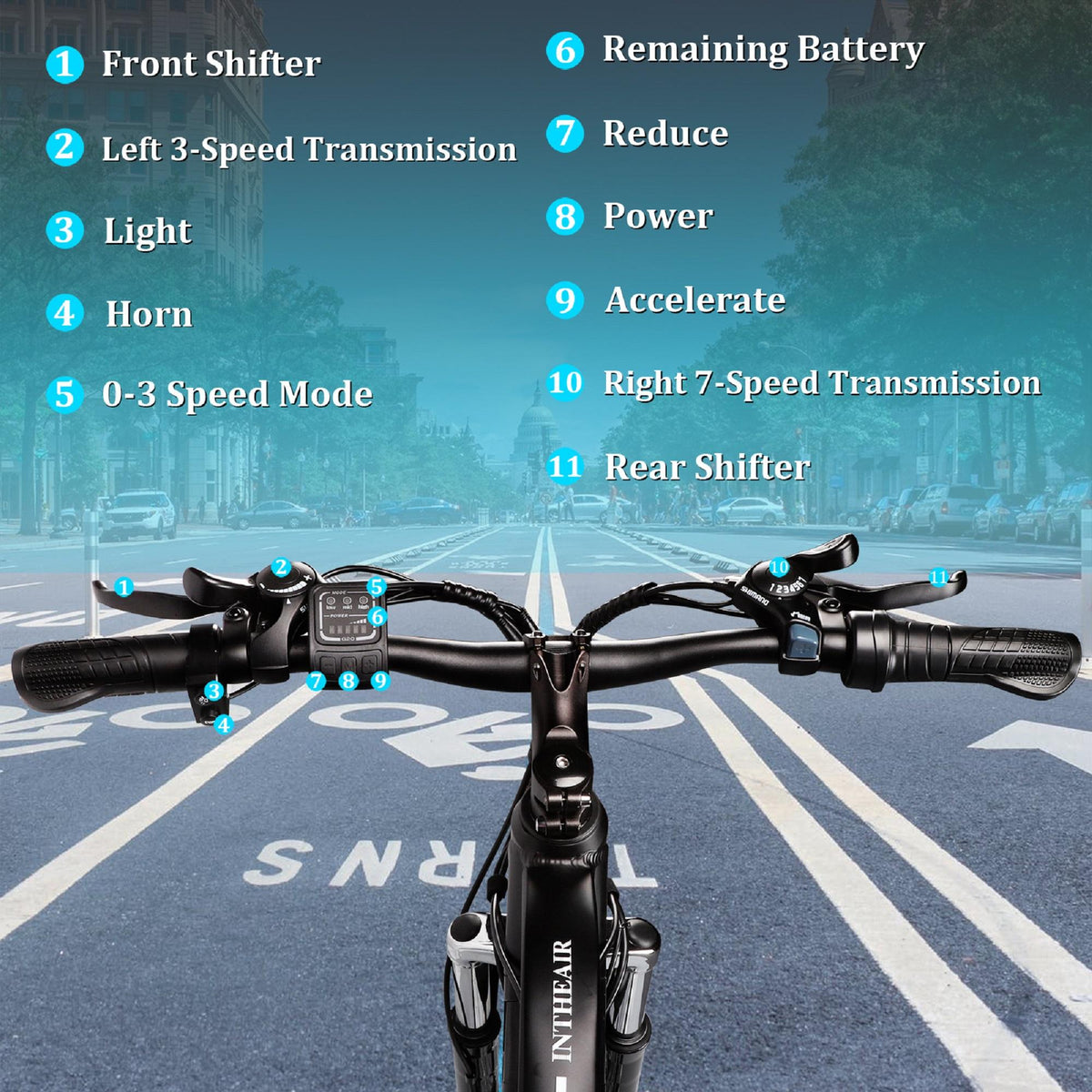 INTHEAIR 26 In. 350 W Ebike for Adults Electric Commuter Bicycle with 36- V/10.4 AH Removable Battery for Men and Women,  21 Speed Gears, Black