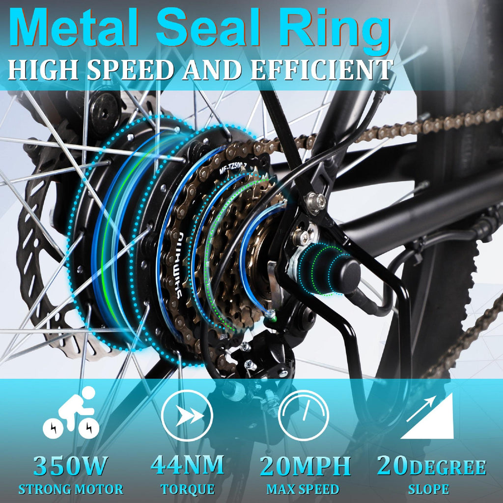 INTHEAIR 26 In. 350 W Ebike for Adults Electric Commuter Bicycle with 36- V/10.4 AH Removable Battery for Men and Women,  21 Speed Gears, Black