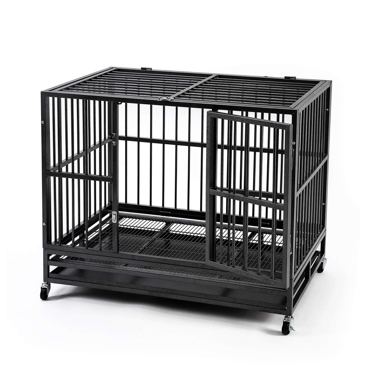 HYD-Parts Steel 37inch/42inch/48inch LarDog Cage,Heavy Duty Strong Pet Kennel Crate Playpen with Wheels for LarDogs
