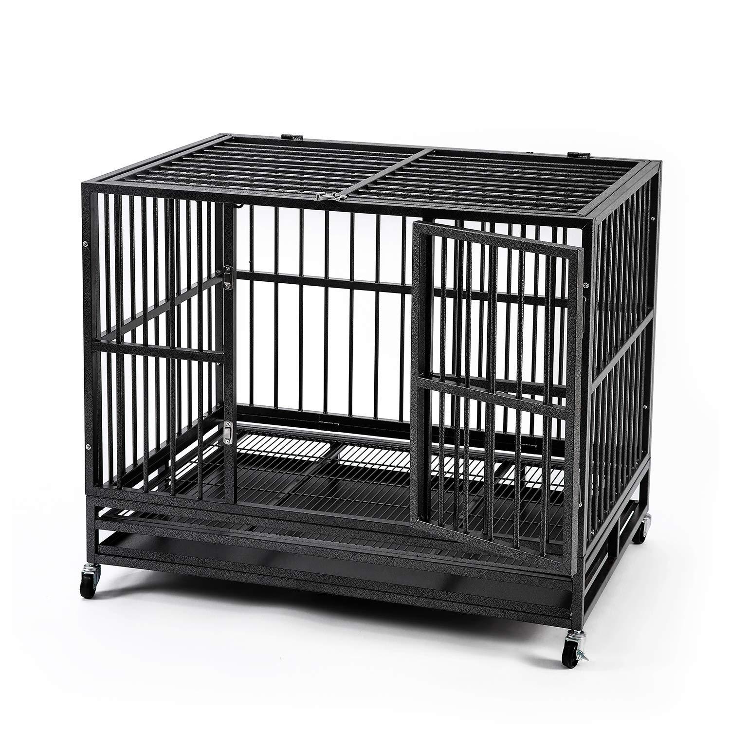 HYD-Parts Steel 37inch/42inch/48inch LarDog Cage,Heavy Duty Strong Pet Kennel Crate Playpen with Wheels for LarDogs