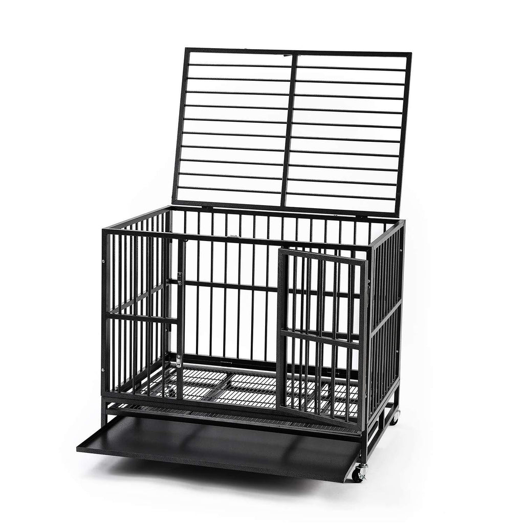 HYD-Parts Steel 37inch/42inch/48inch LarDog Cage,Heavy Duty Strong Pet Kennel Crate Playpen with Wheels for LarDogs