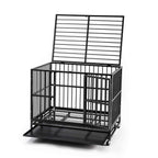 HYD-Parts Steel 37inch/42inch/48inch LarDog Cage,Heavy Duty Strong Pet Kennel Crate Playpen with Wheels for LarDogs