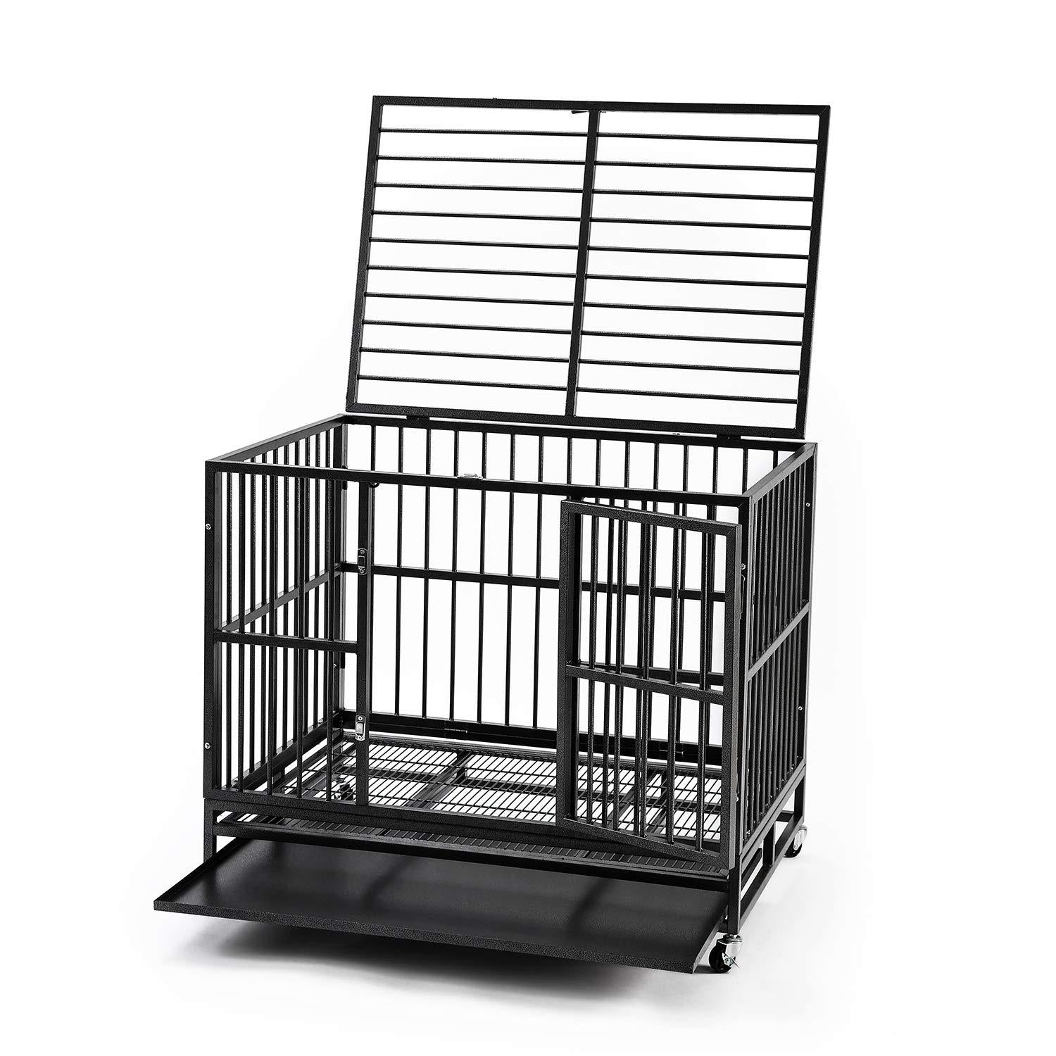 HYD-Parts Steel 37inch/42inch/48inch LarDog Cage,Heavy Duty Strong Pet Kennel Crate Playpen with Wheels for LarDogs