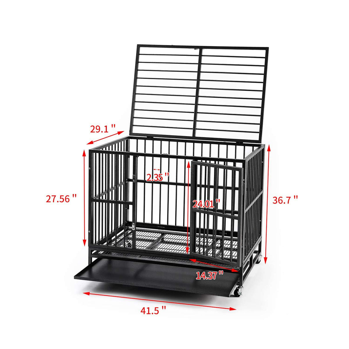 HYD-Parts Steel 37inch/42inch/48inch LarDog Cage,Heavy Duty Strong Pet Kennel Crate Playpen with Wheels for LarDogs