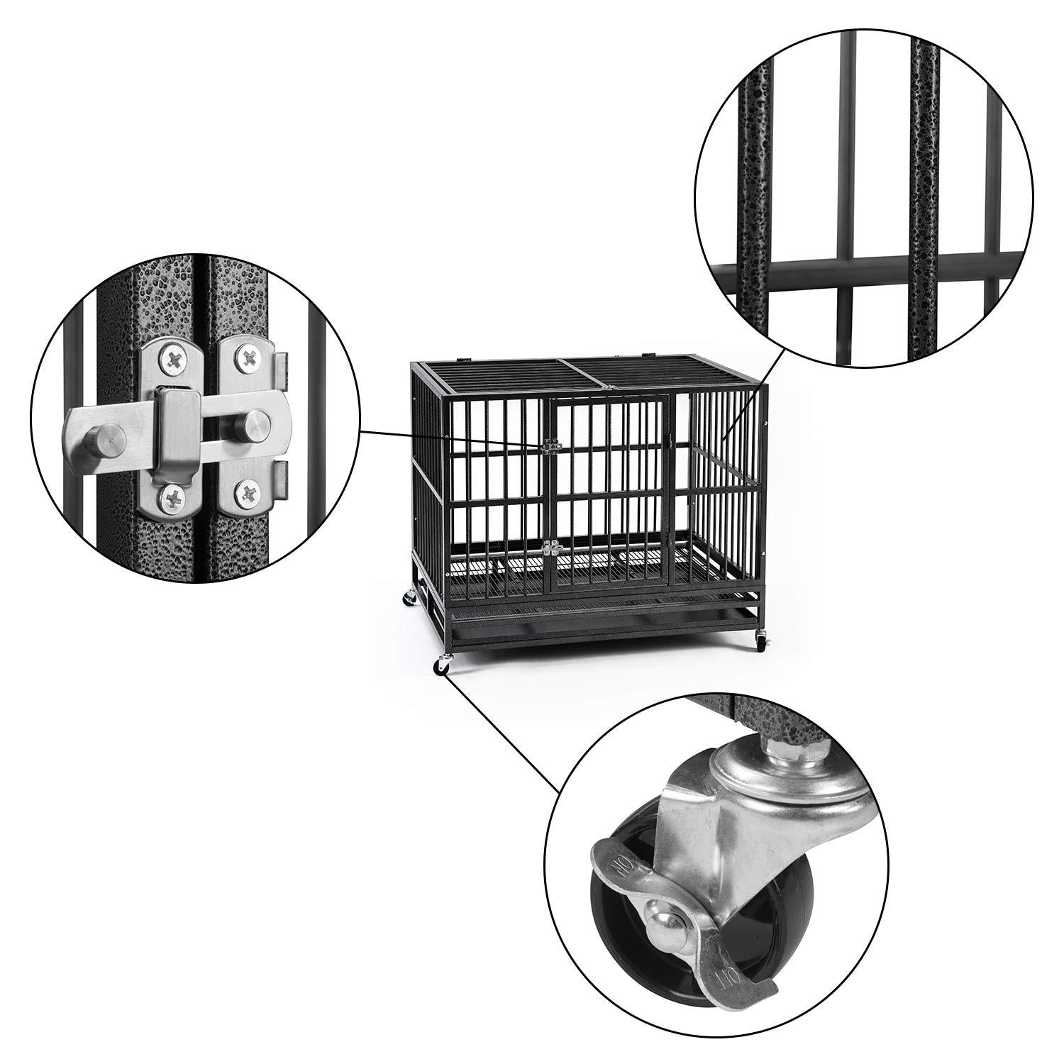 HYD-Parts Steel 37inch/42inch/48inch LarDog Cage,Heavy Duty Strong Pet Kennel Crate Playpen with Wheels for LarDogs