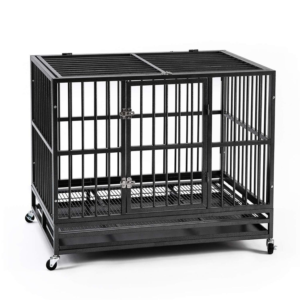 HYD-Parts Steel 37inch/42inch/48inch LarDog Cage,Heavy Duty Strong Pet Kennel Crate Playpen with Wheels for LarDogs