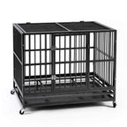 HYD-Parts Steel 37inch/42inch/48inch LarDog Cage,Heavy Duty Strong Pet Kennel Crate Playpen with Wheels for LarDogs