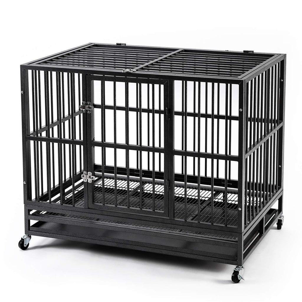 HYD-Parts Steel 37inch/42inch/48inch LarDog Cage,Heavy Duty Strong Pet Kennel Crate Playpen with Wheels for LarDogs