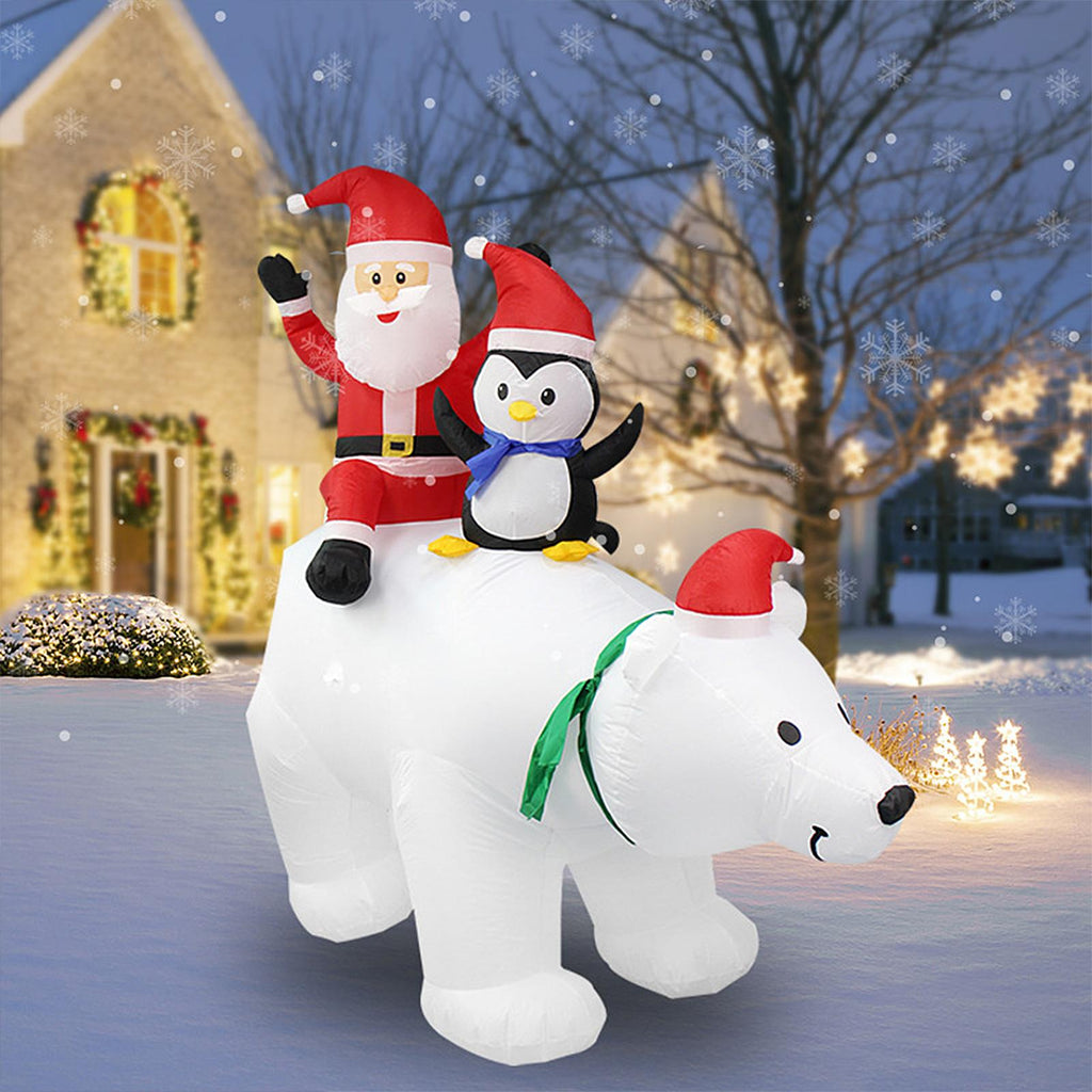 Hapeisy Christmas Santa Claus Penguin Polar Bear Inflatable Model for Outdoor Garden Party with Lights,7 FT