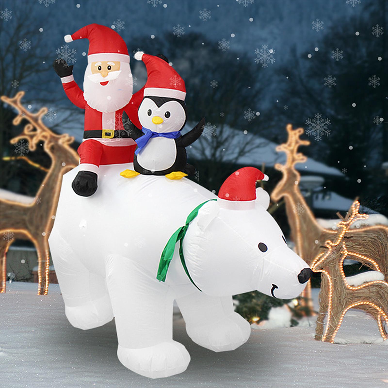 Hapeisy Christmas Santa Claus Penguin Polar Bear Inflatable Model for Outdoor Garden Party with Lights,7 FT