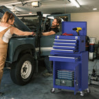 5-Drawers Tool Chest, 2-in-1 Rolling Tool Box with Wheels and Drawers, Detachable StoraToolbox with Lock, Heavy-Duty Metal Tool Cart for Garage, Workshop (Blue)