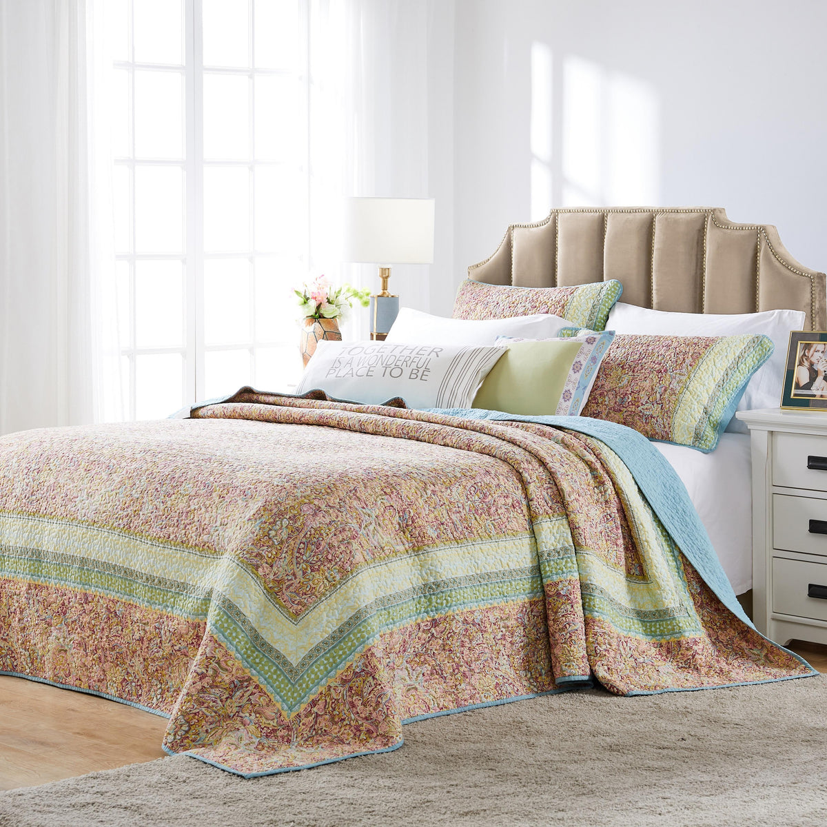 Global Trends Portsmouth Bordered Bedspread and Pillow Sham Set, 3-Piece King/Cal King