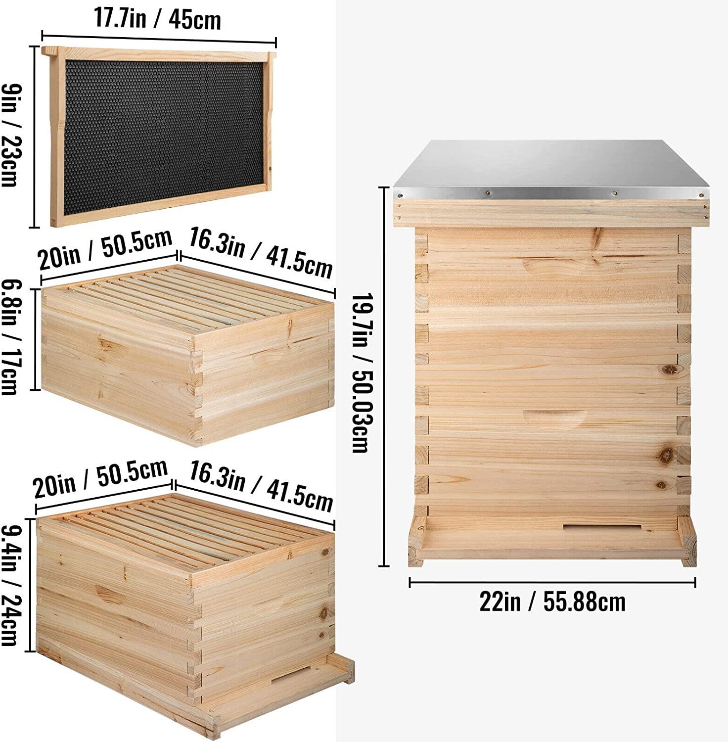 yxljsjy bees box wooden kit bee nest beekeeping equipment beekeeper tool for bee hive supply nest frame with metal roof (color : 20 frame 2 layer)