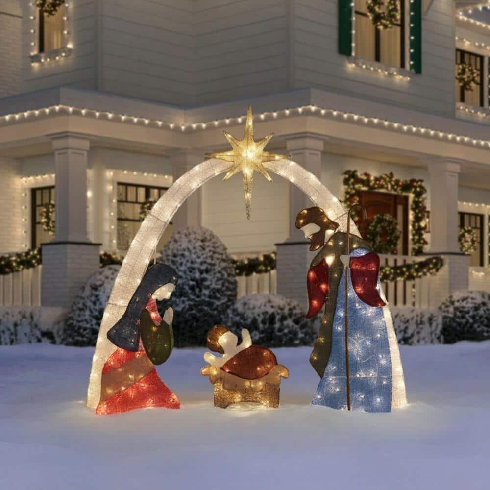 7 ft Warm White LED 2D Nativity Scene Holiday Yard Decoration
