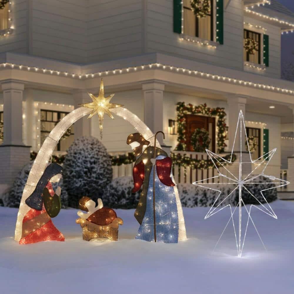 7 ft Warm White LED 2D Nativity Scene Holiday Yard Decoration