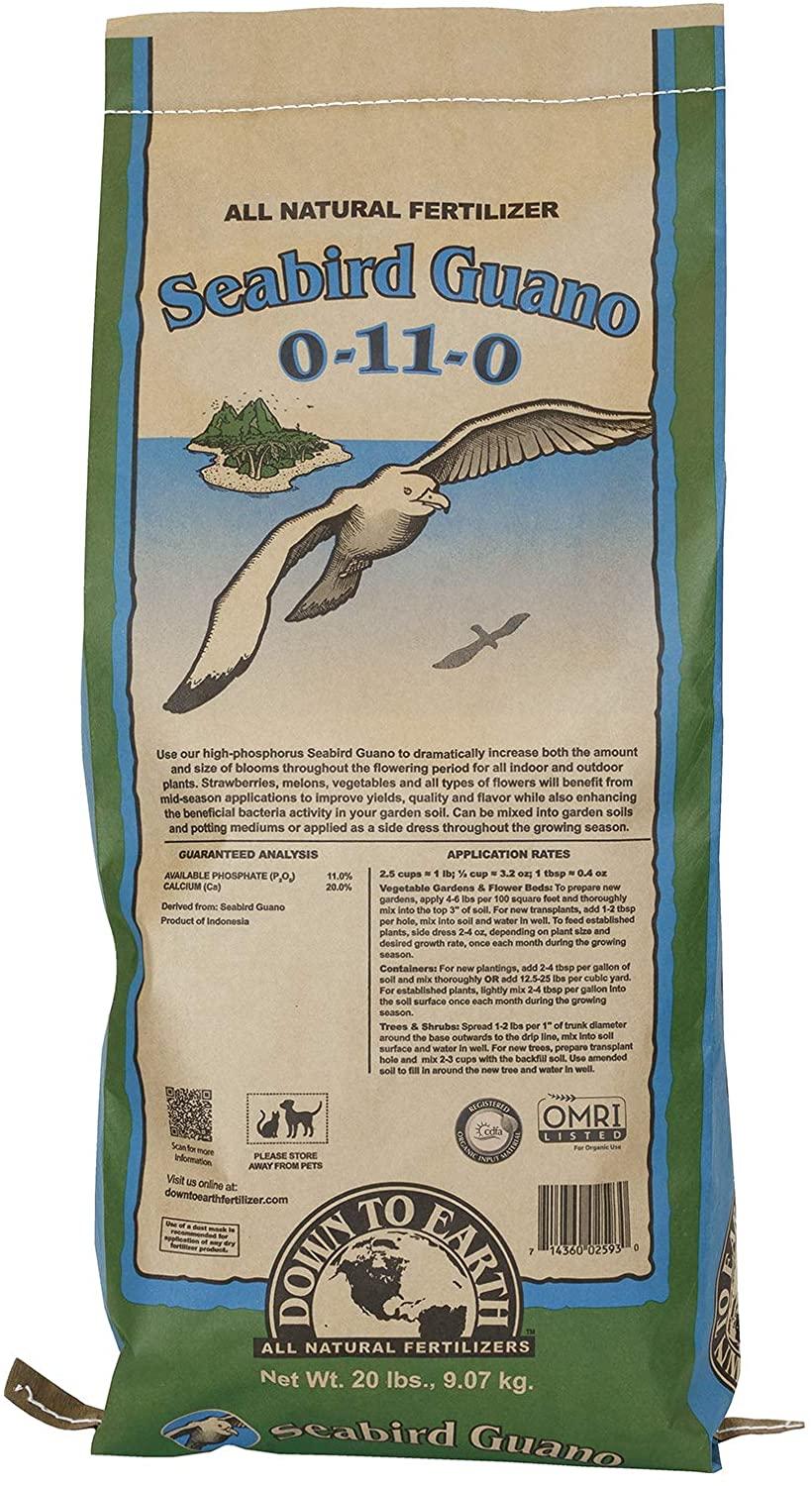 down to earth all natural seabird guano fertilizer mix 0-11-0, 20 lb