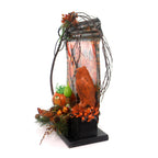 Halloween MOON AND OWL ELECTRIC FIGURINE Metal Lighted Pumpkin Grapevine Ch93
