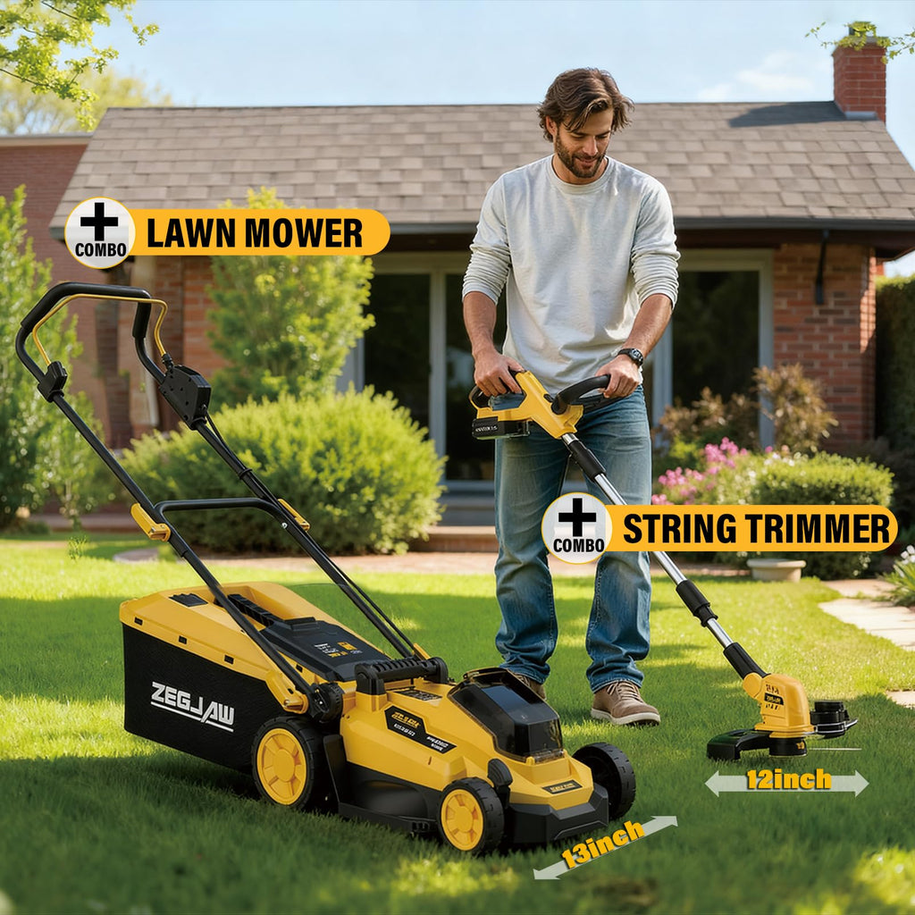 20v 13-inch Lawn Mower and 12-inch String Trimmer Combo with 2x4.0Ah Batteries and Charger, Grass Cutter with 5-Position Height Adjustment, Weed Wacker with 8pcs Line for Yard, Garden