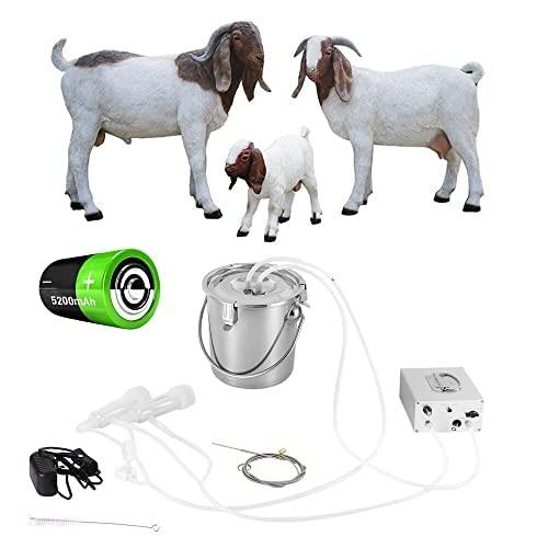mapotad 7l goat electric milking machine, automatic rechargeable battery powered pulsation vacuum pump with 2 teat cups stainless steel bucket for goat(battery model)
