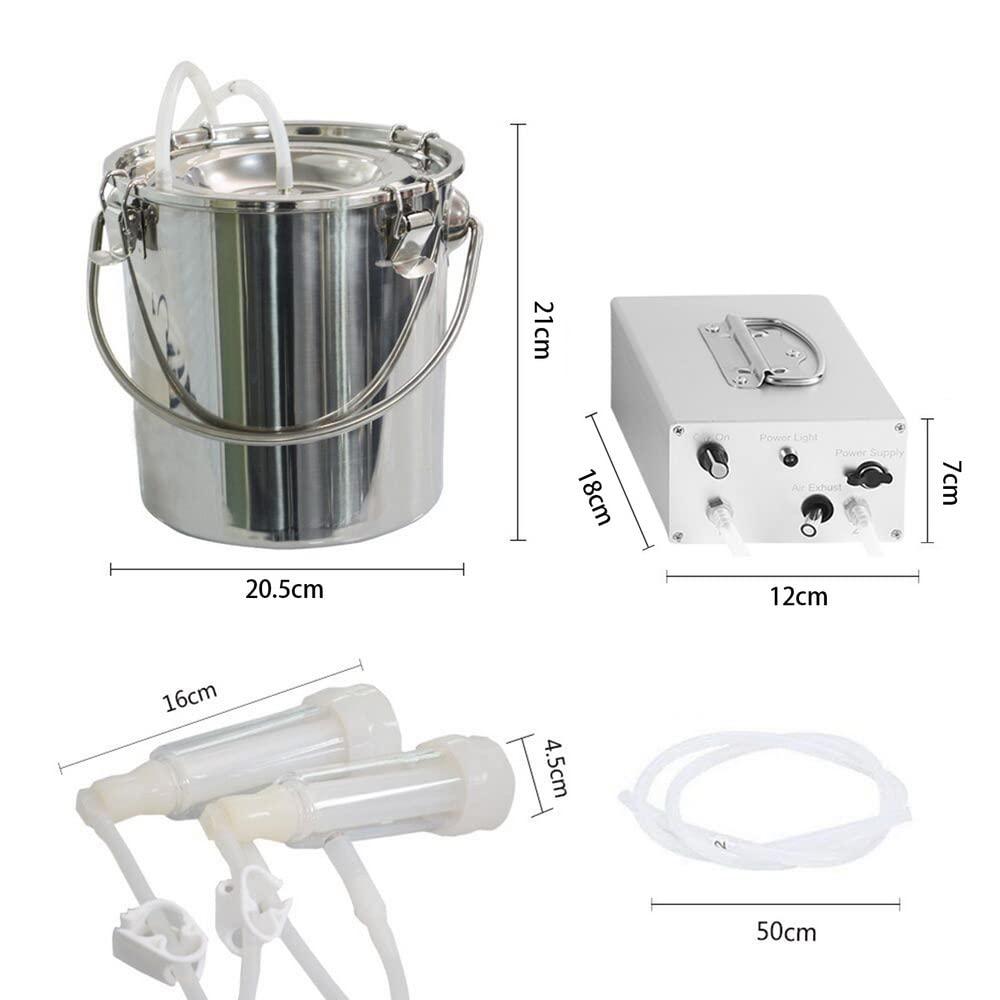 mapotad 7l goat electric milking machine, automatic rechargeable battery powered pulsation vacuum pump with 2 teat cups stainless steel bucket for goat(battery model)