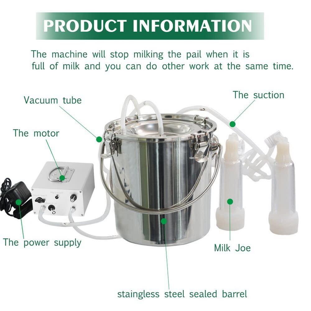 mapotad 7l goat electric milking machine, automatic rechargeable battery powered pulsation vacuum pump with 2 teat cups stainless steel bucket for goat(battery model)
