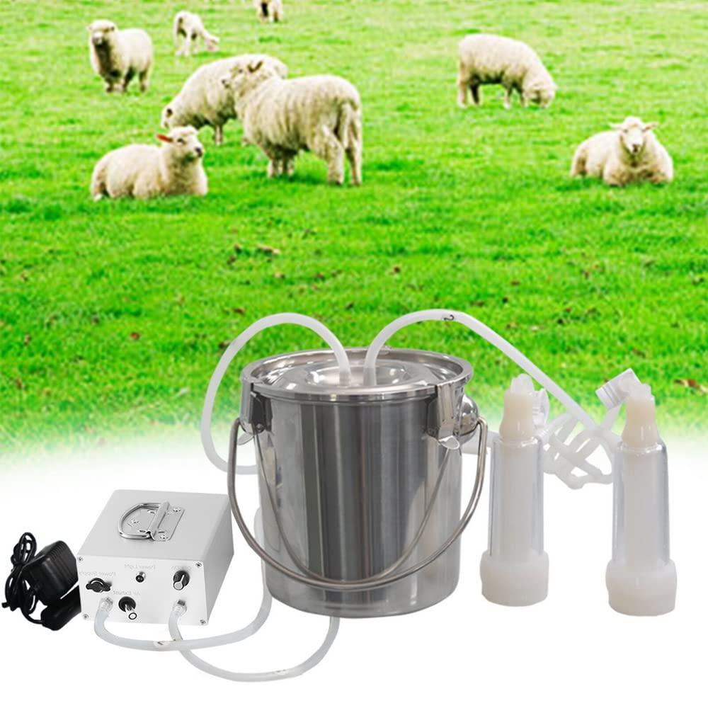 mapotad 7l goat electric milking machine, automatic rechargeable battery powered pulsation vacuum pump with 2 teat cups stainless steel bucket for goat(battery model)