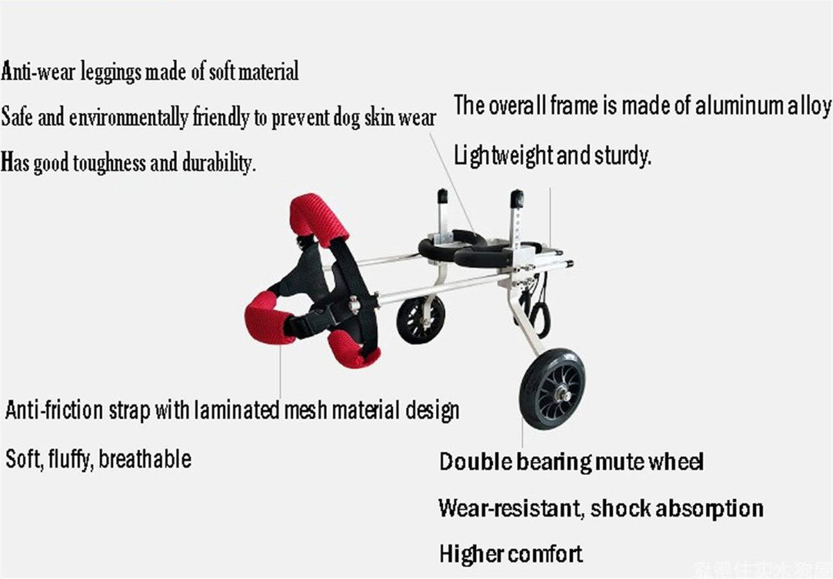 ZHIJIA Pet Disabled Wheelchair Pet Wheelchair Aluminum Alloy 2 Wheel Sports Car Suitable for Disabled Cats and Dogs, Red Light Weight