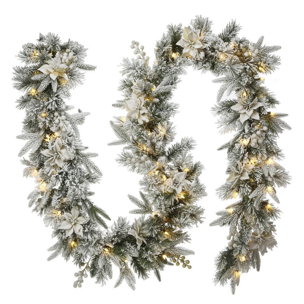 6 ft. Feel Real Frosted Colonial Artificial Christmas Garland with 400 Dual Color LED Cosmic Lights