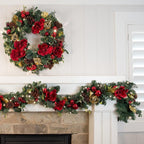 Village Lighting 30 in. Red Magnolia Pre-lit LED Wreath