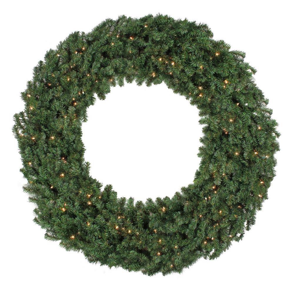 7 ft. Pre-Lit Commercial Canadian Pine Artificial Christmas Wreath, Clear Lights