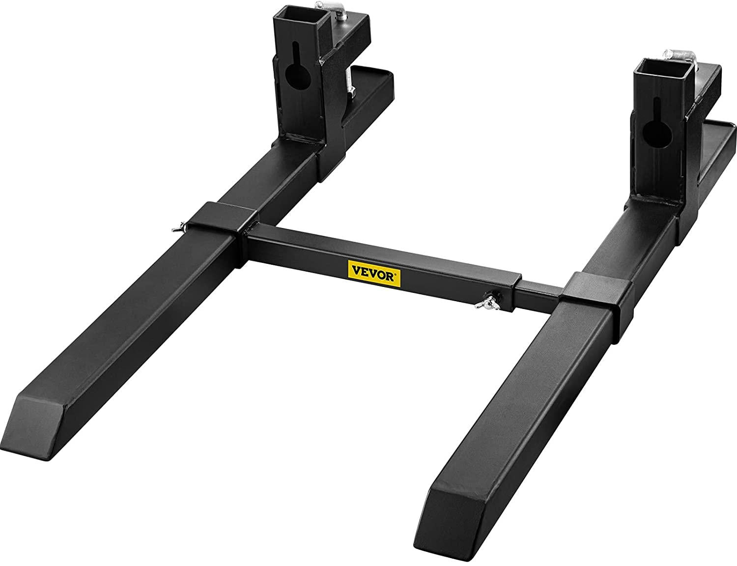 bestequip pallet forks 1500lbs capacity, tractor forks 43 inch length, clamp on bucket forks w/adjustable stabilizer bar, fork loader attachment for skid steer, tractor forks for agriculture and farm
