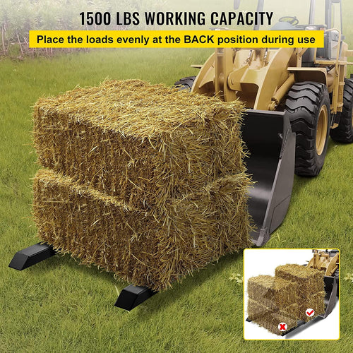 bestequip pallet forks 1500lbs capacity, tractor forks 43 inch length, clamp on bucket forks w/adjustable stabilizer bar, fork loader attachment for skid steer, tractor forks for agriculture and farm