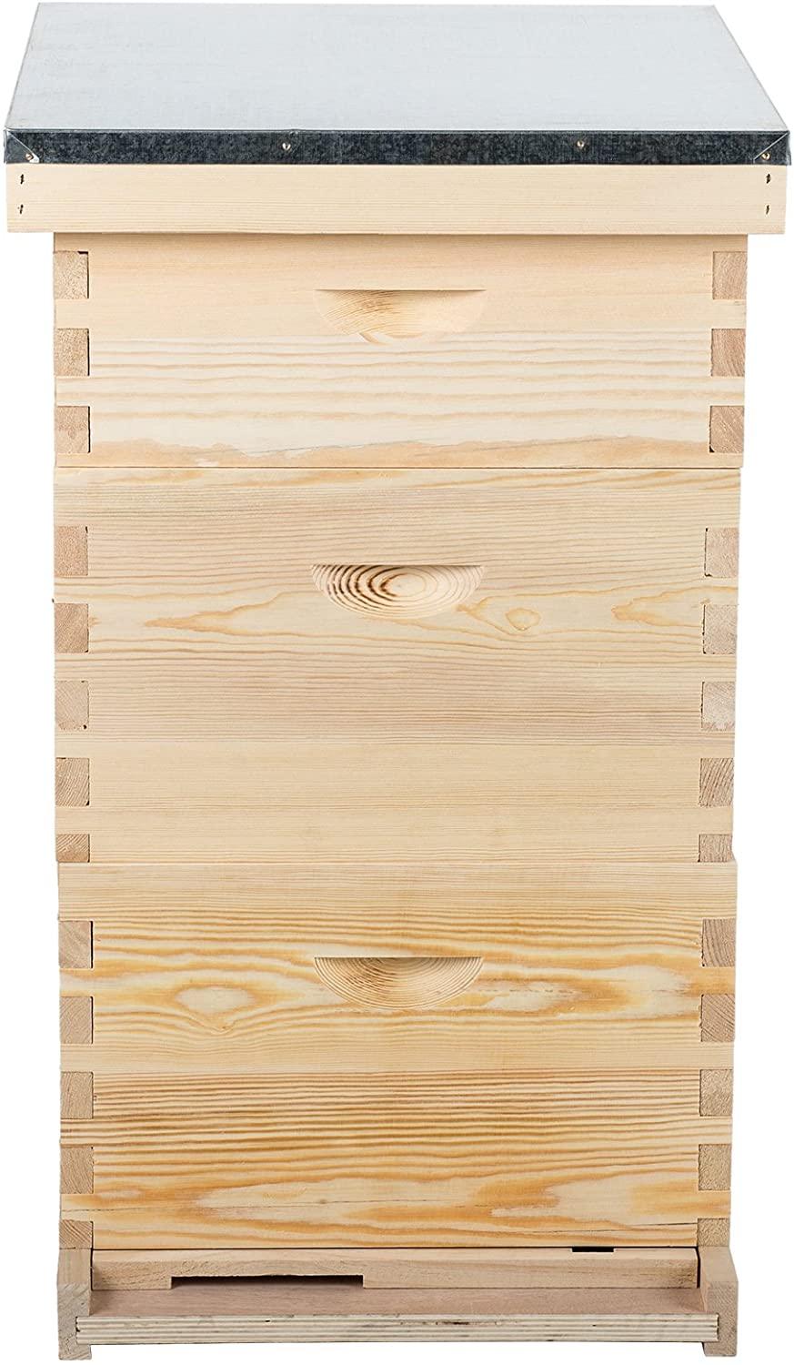 letra bee hive, 3 layer bees house beekeeping box with 10 medium &amp;20 deep honeycomb foundation frames, bee box for beekeeper starter, beekeeping supplies equipment, wood complete honey bee hives kit